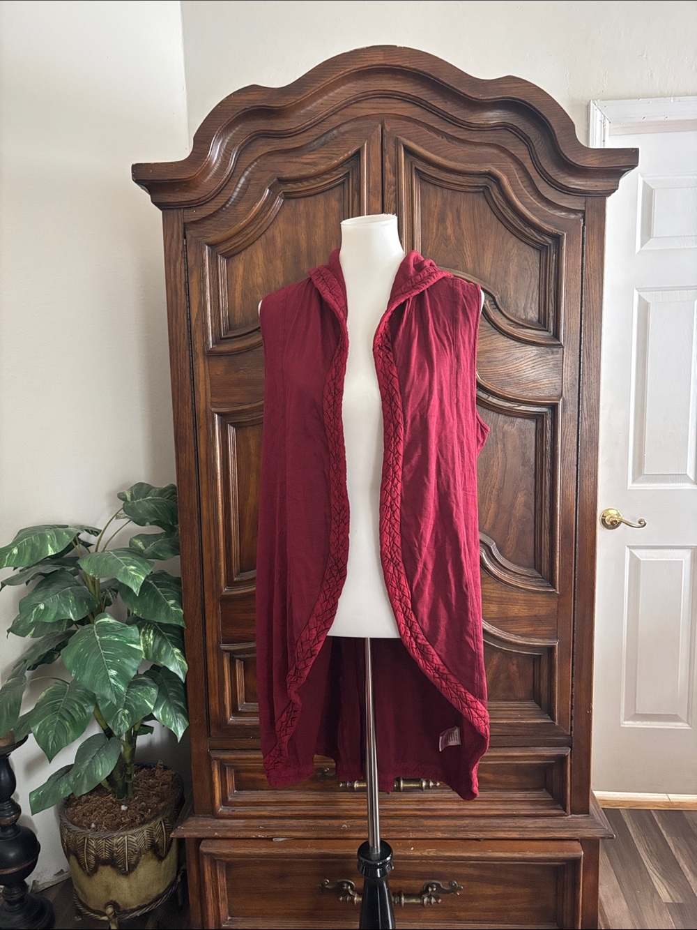NWT Holy Clothing Burgundy Red Sleeveless hooded vest robe